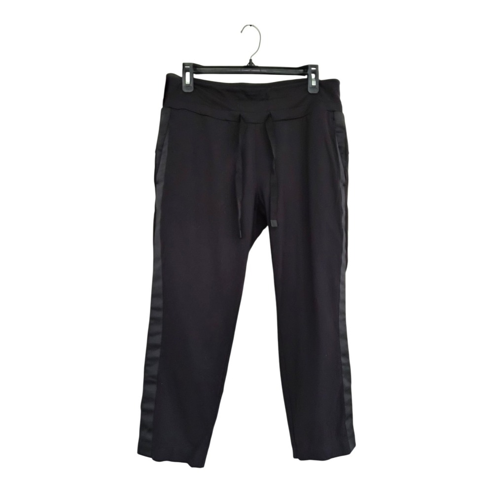 Athleta Metro Downtown Ankle Pants MP Black Tuxedo Stripe Stretch Slim Leg